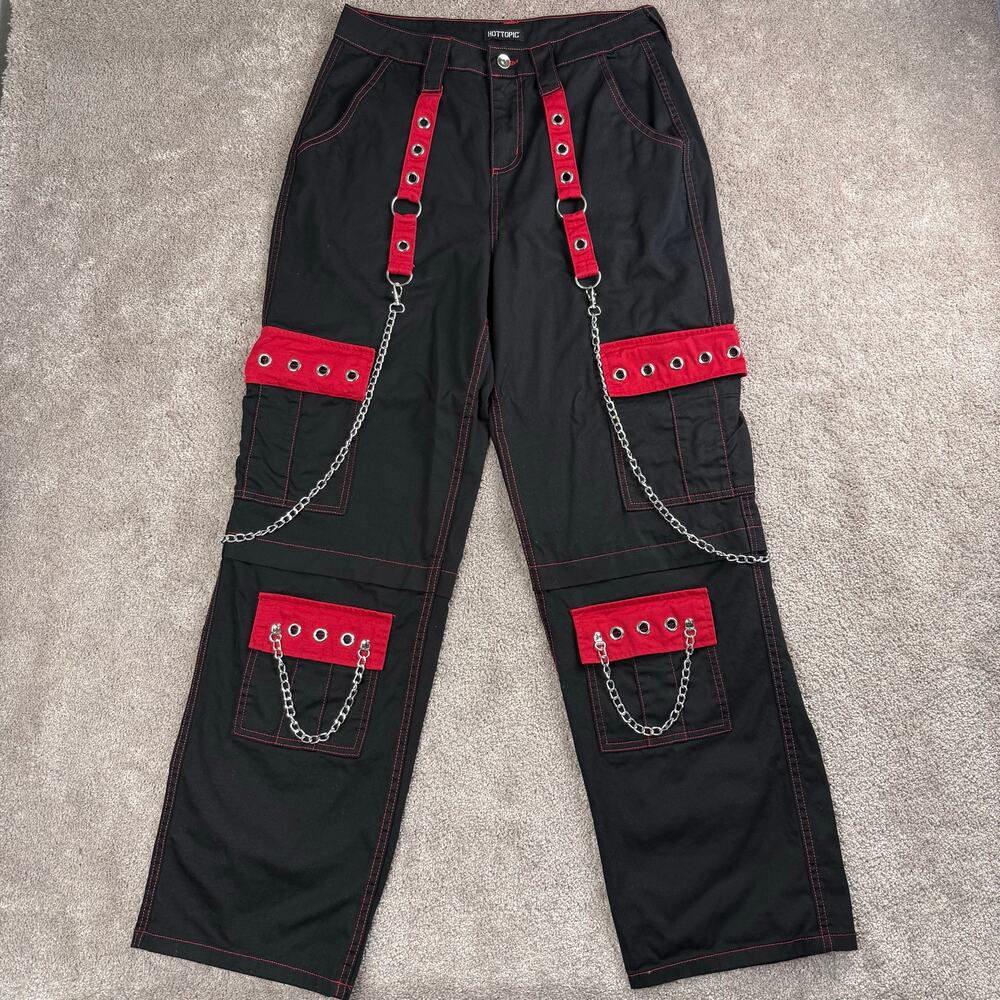 Hot Topic Black Red Bondage Harness Cargo Pants Chains Goth Size 7 Goth Punk